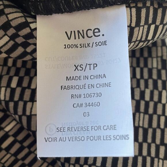 Women's Vince Black Cream Geometric Print Silk Drawstring Waist Shirt Dress XS - Picture 9 of 14